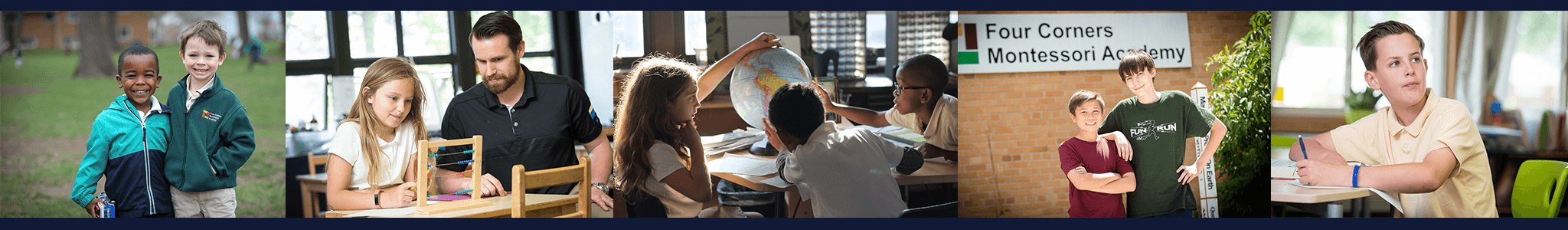 web banner with 5 images of FCMA students and staff