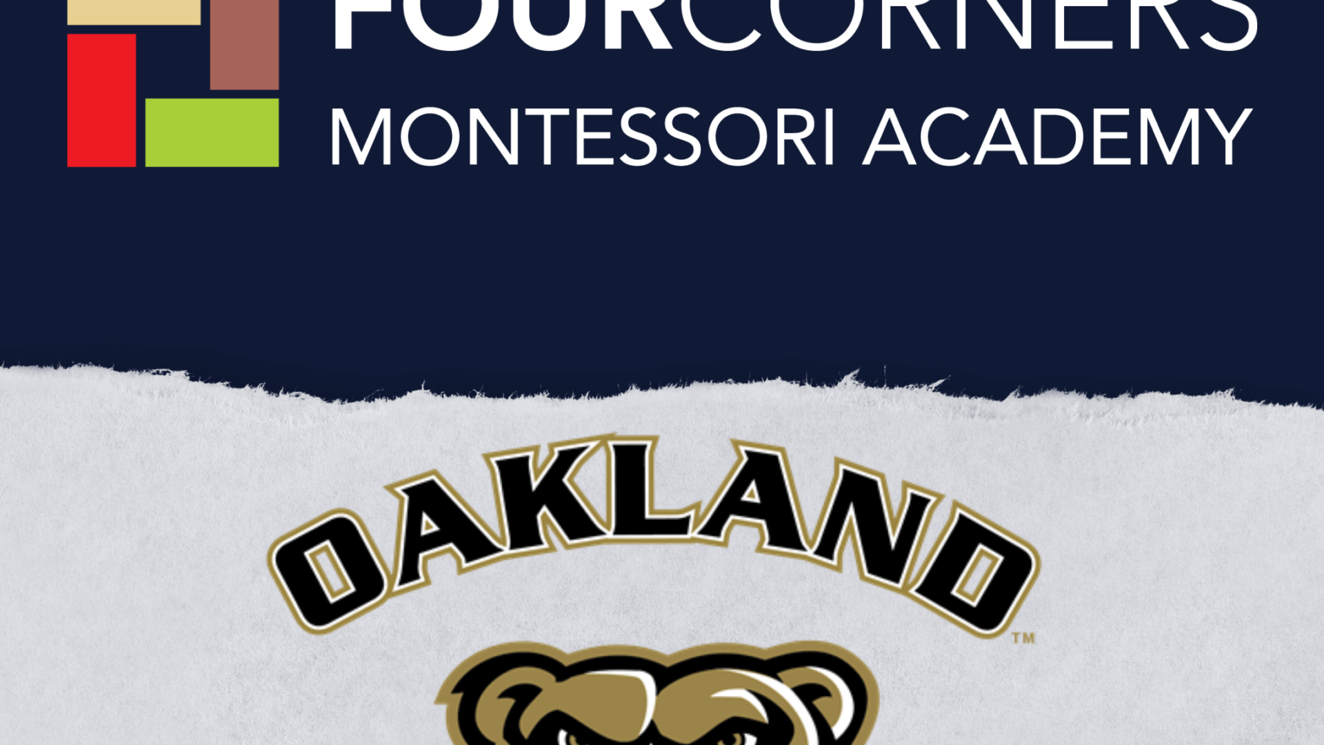 Oakland University and Four Corners Montessori Academy Logos Web Graphic