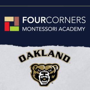 Oakland University and Four Corners Montessori Academy Logos Web Graphic