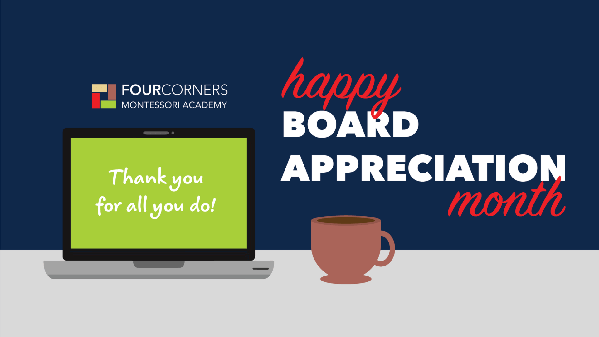 Four Corners Montessori Academy Board Appreciation Month web graphic